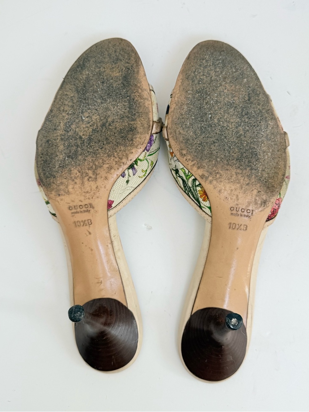 Rare Gucci Flora Bamboo Horsebit Mule Heels Vintage Y2K Floral Canvas 10.5B - Picture 7 of 10